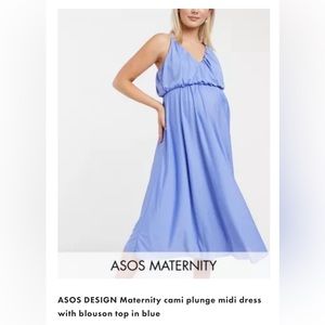 ✨HP✨ ASOS Maternity • Cami Plunge Midi Dress with Blouson Top • Blue • Size 4